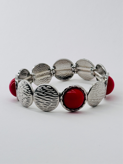Red and Silver beaded bracelet